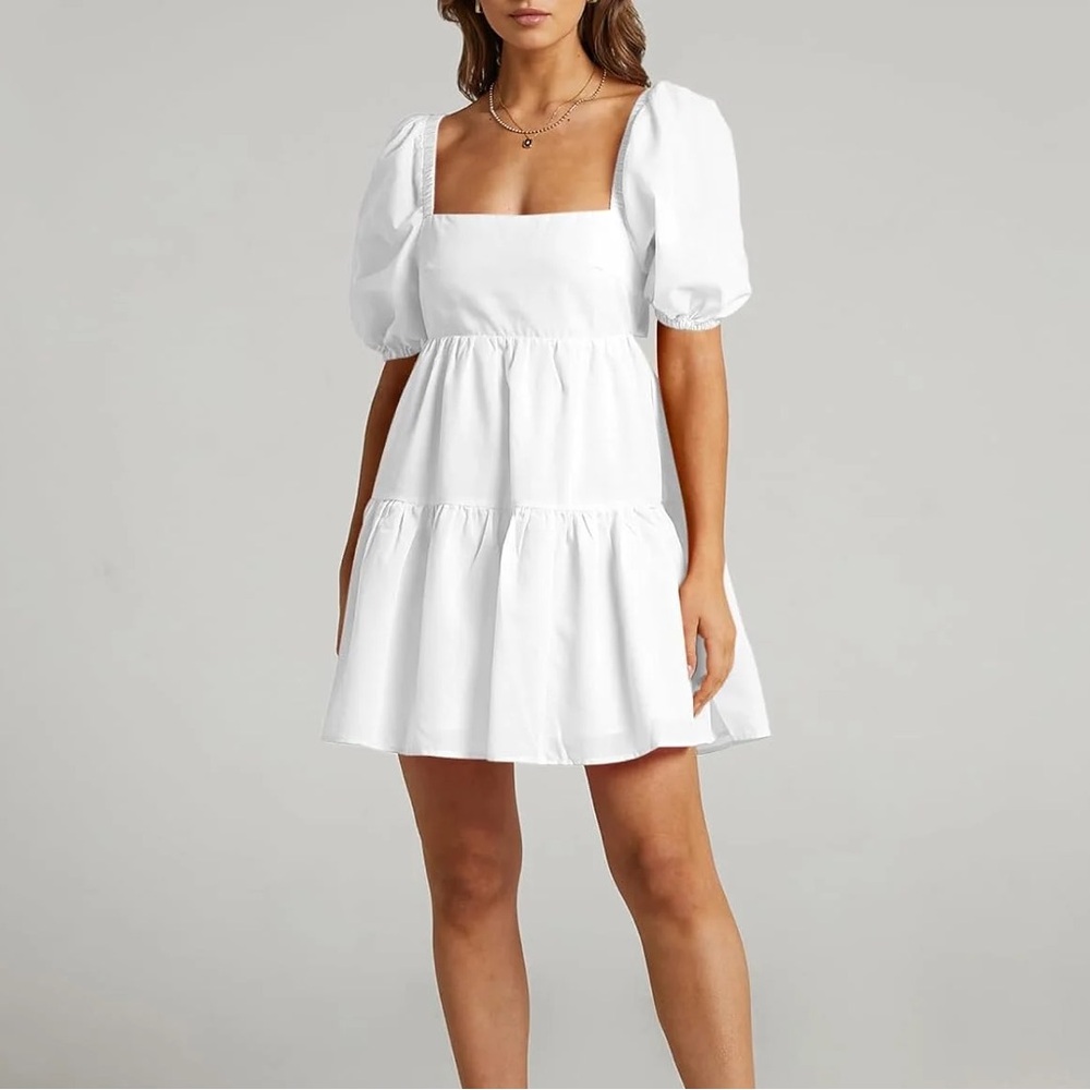 Women's Summer Dress Square Neck Short Sleeve Casual A-Line Party Mini Dress